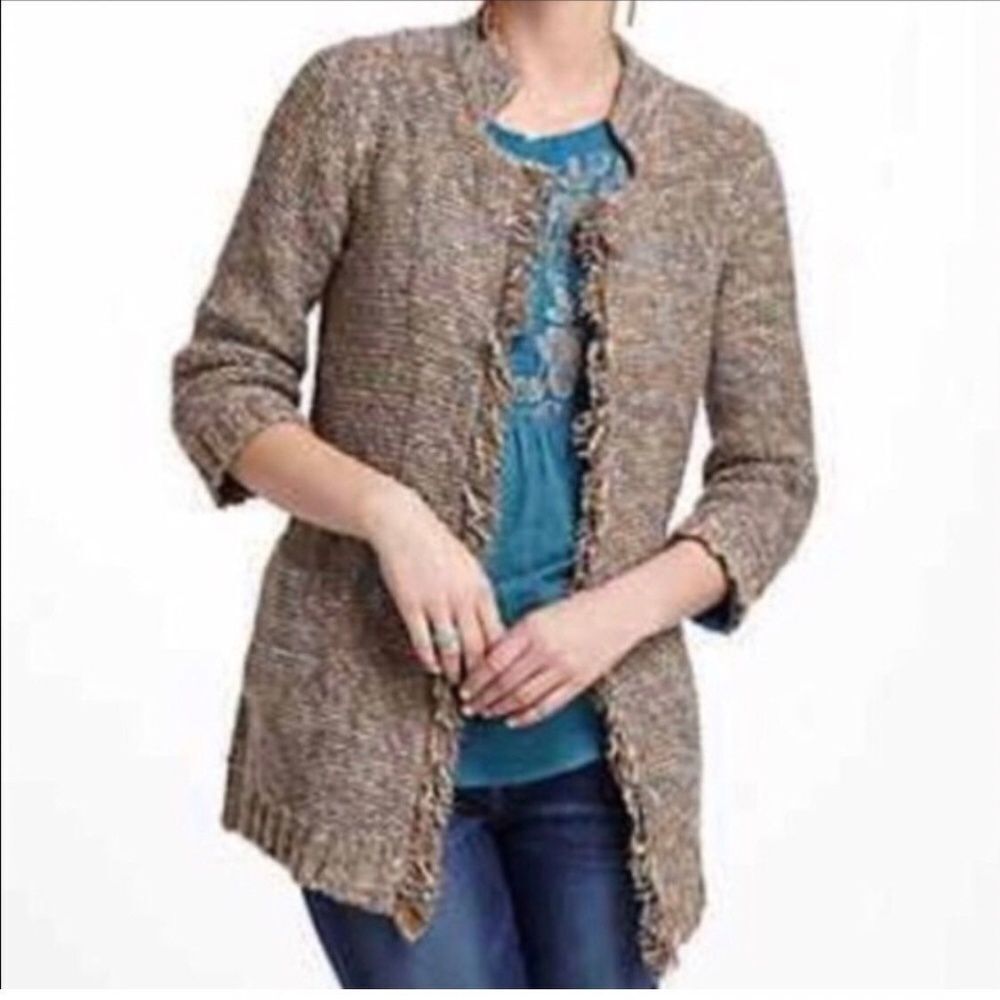 Anthropologie Sparrow‎ Brown Heather Knit Fringed Cardigan Sz S